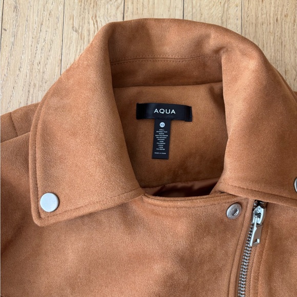 NWT Aqua Bloomingdale’s Suede Moto Jacket Cognac M - Picture 3 of 4